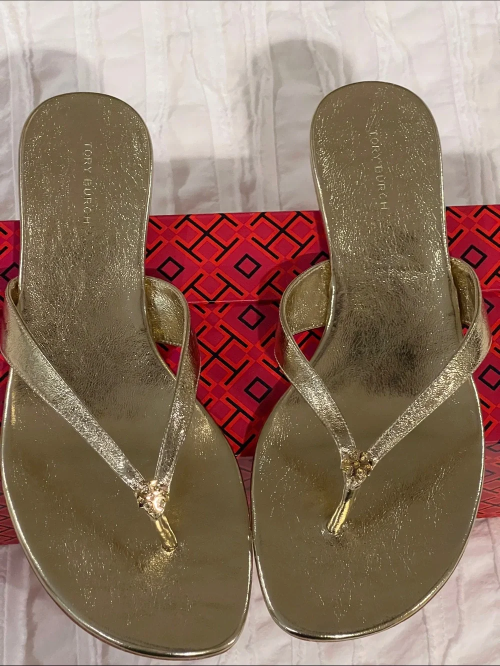 Tory Burch Gold Metallic Capri Thong Sandals
